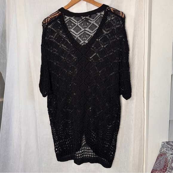 3/$20 💥 Matty M Black Crochet Knit Flowy Kimono Sleeve Kaftan Dress - Picture 16 of 16